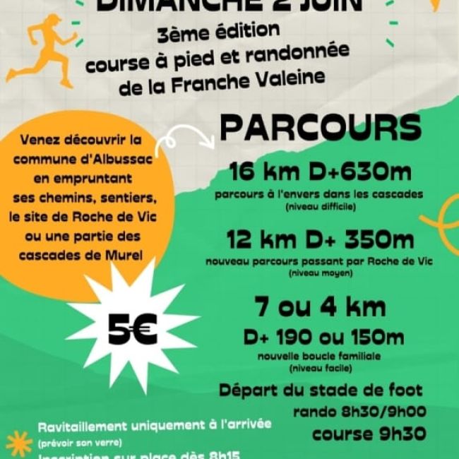 Dimanche 2 juin 2024 : 3ème édition course à pied et randonnée de la Franche Valeine