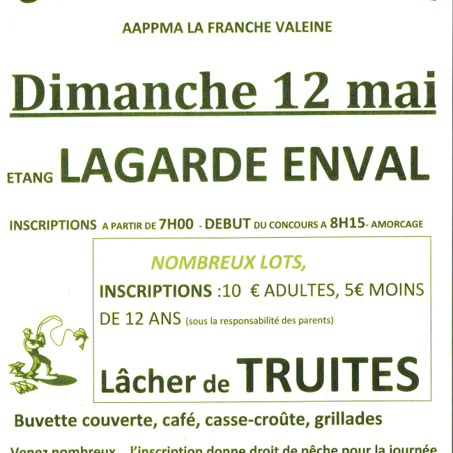 Dimanche 12 mai 2024 : concours de pêche à l’étang de Lagarde-Enval