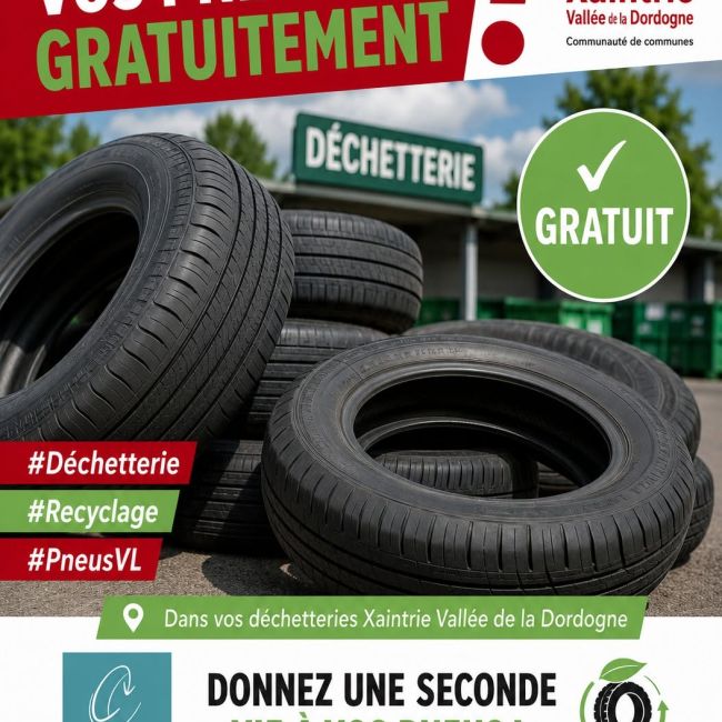 Venez déposer vos pneus VL gratuitement dans les déchetteries Xaintrie Vallée de la Dordogne !