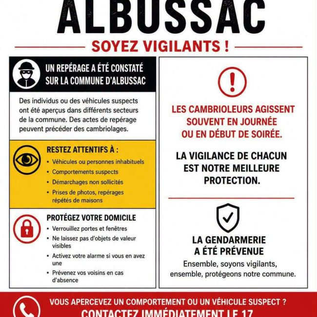 Alerte vol/repérage sur la commune d’Albussac