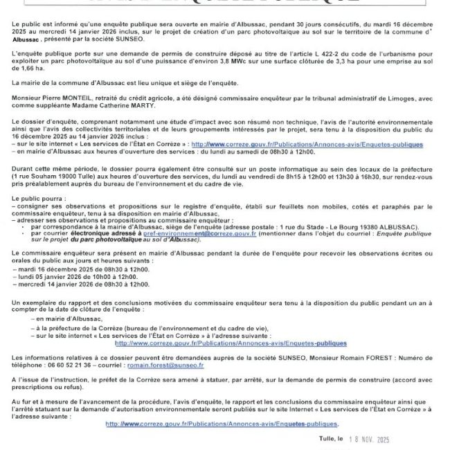 PARC PHOTOVOLTAÏQUE : Enquête publique