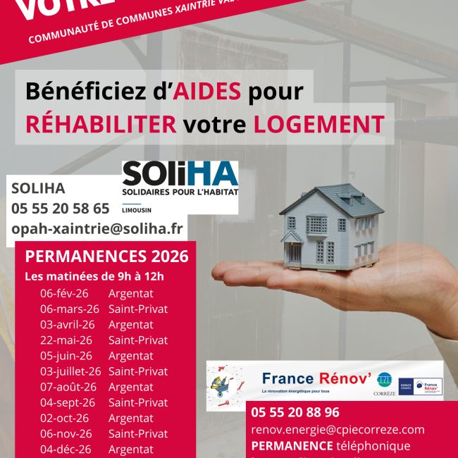 Permanences 2026 SOLIHA – Aides à la réhabilitation des logements