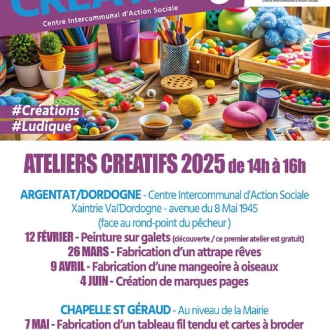 Ateliers créatifs au CIAS le mercredi 7 mai 2025 de 14h à 16h à la salle de la mairie de La Chapelle Saint-Géraud