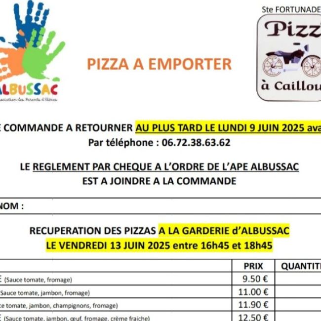 Vente de pizzas organisée par l’APE d’Albussac