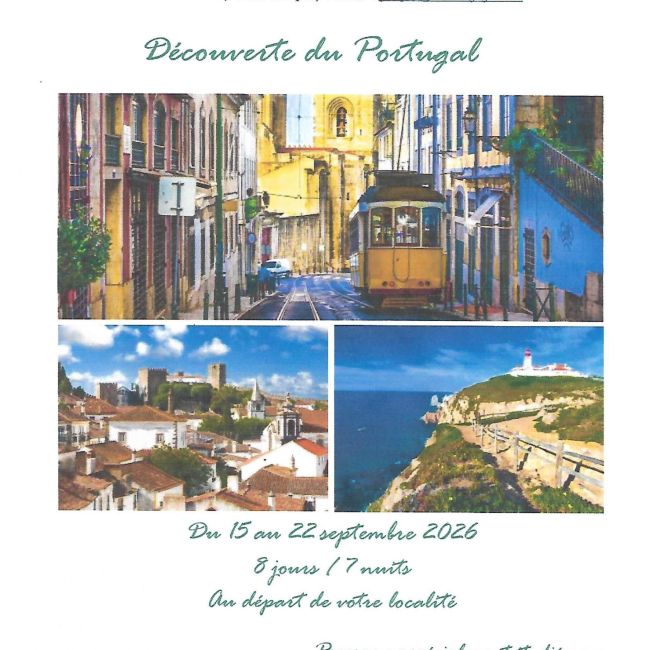 Séjour au Portugal du 15 au 22 septembre 2026