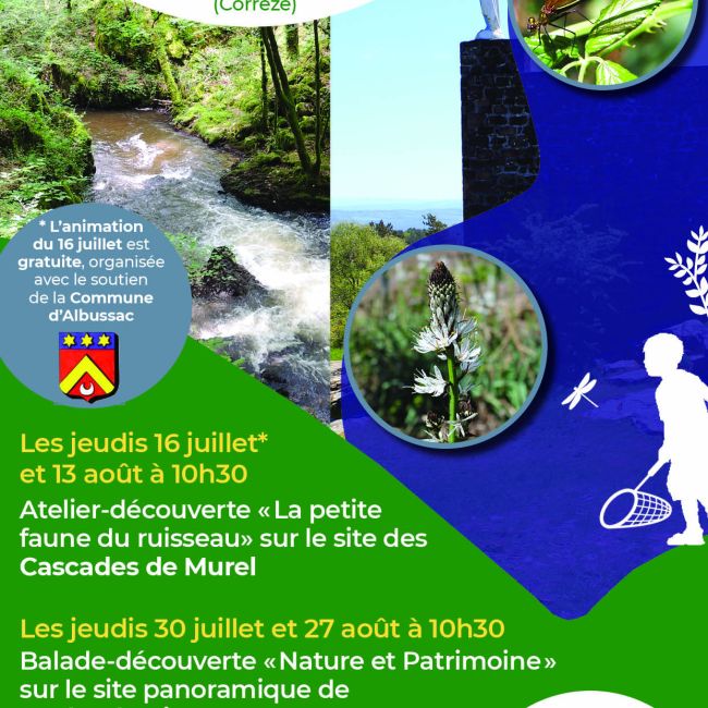 Juillet-Août 2026 : ateliers découvertes aux Cascades de Murel et balades découvertes à Roche de Vic