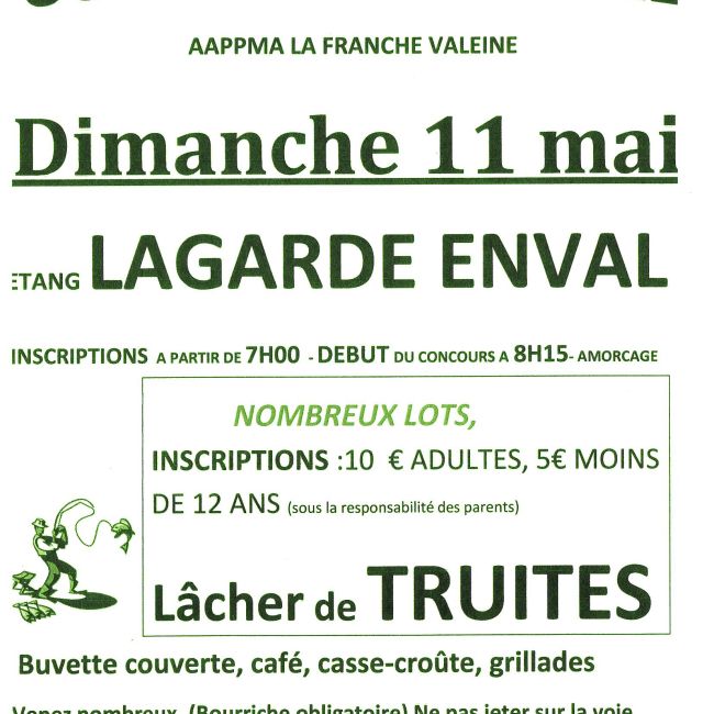 Concours de pêche le dimanche 11 mai 2025 à l’Etang de Lagarde-Enval